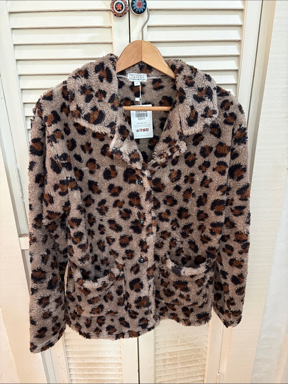 Leopard Print Faux Fur Jacket - Taupe/Brown